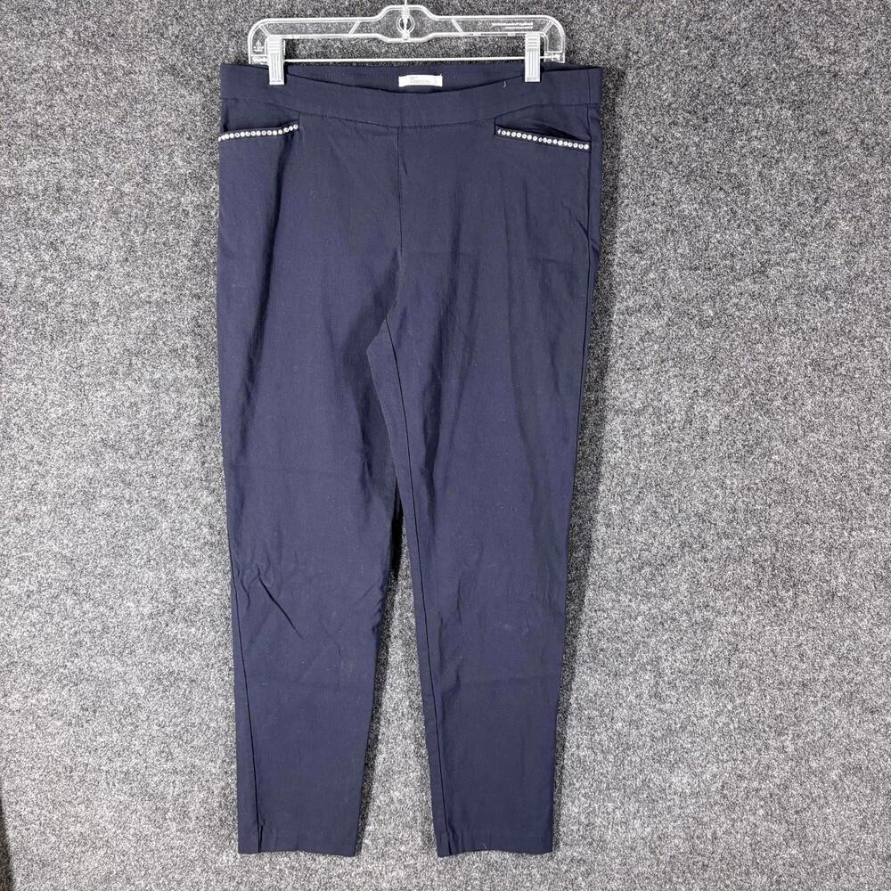 89th & Madison Pants Women L Large Blue High Rise Flat Front Chino Rayon Pockets